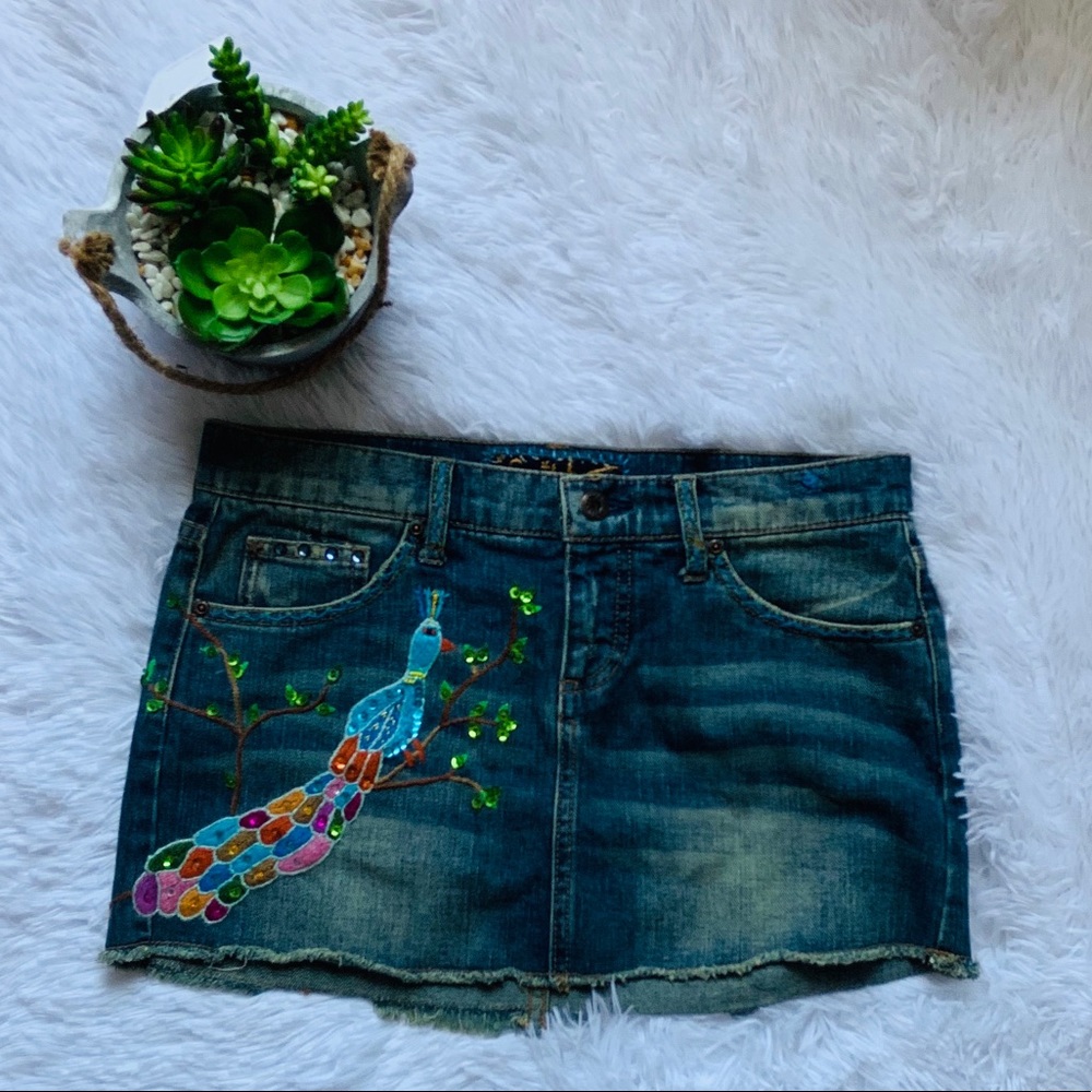 Switch USA  Peacock embroidery denim skirt